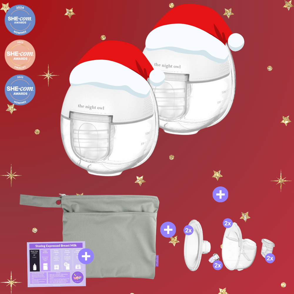 Mumma Owl - Twin Starter Kit - 15 levels The Night Owl Twin Bundle Image of a Wearable Breast Pump: Innovative wearable hands free breast pump designed for hands-free, portable breast pump use by The Night Owl. This Wearable portable breast pump is perfect for busy mums